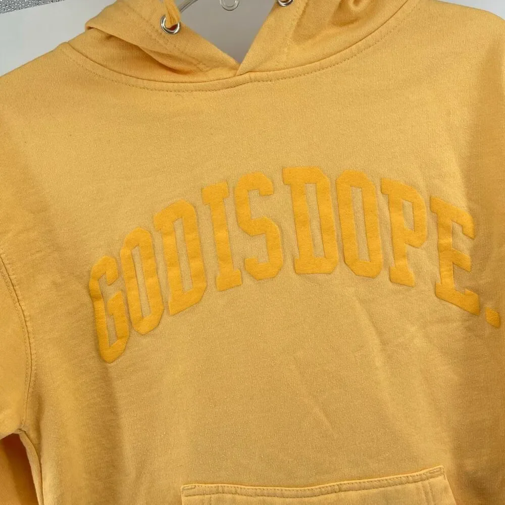 God Is Dope Oversized Hoodie Small Mustard Yellow Ringspun Cotton Mens
